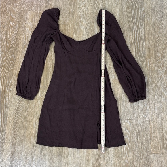 Aritzia Wilfred Novella Long Puff Sleeve Mini Dress Chocolate Mocha Brown size 4 - Picture 10 of 15